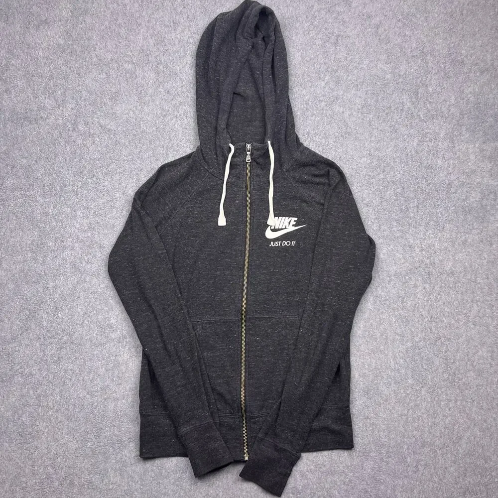 nike‎ gym vintage full zip hoodie gray xs